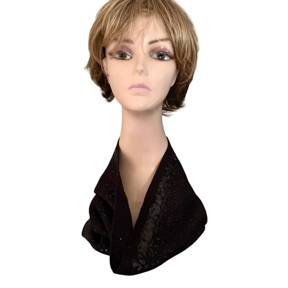 Calvin Klein Black Sequin Knit Loop Scarf Collar Elegant Accessory Evening Glam - Picture 13 of 14
